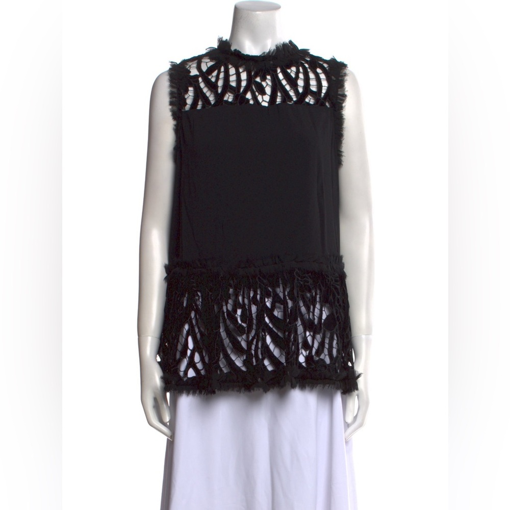 Alexis Women’s Large Sleeveless‎ Blouse Black Crochet Lace Neck Tie